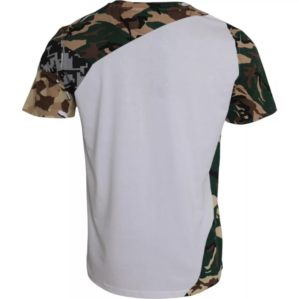 Dolce &amp; Gabbana Weißes Camouflage-T-Shirt mit Sternen und Rundhalsausschnitt für Herren