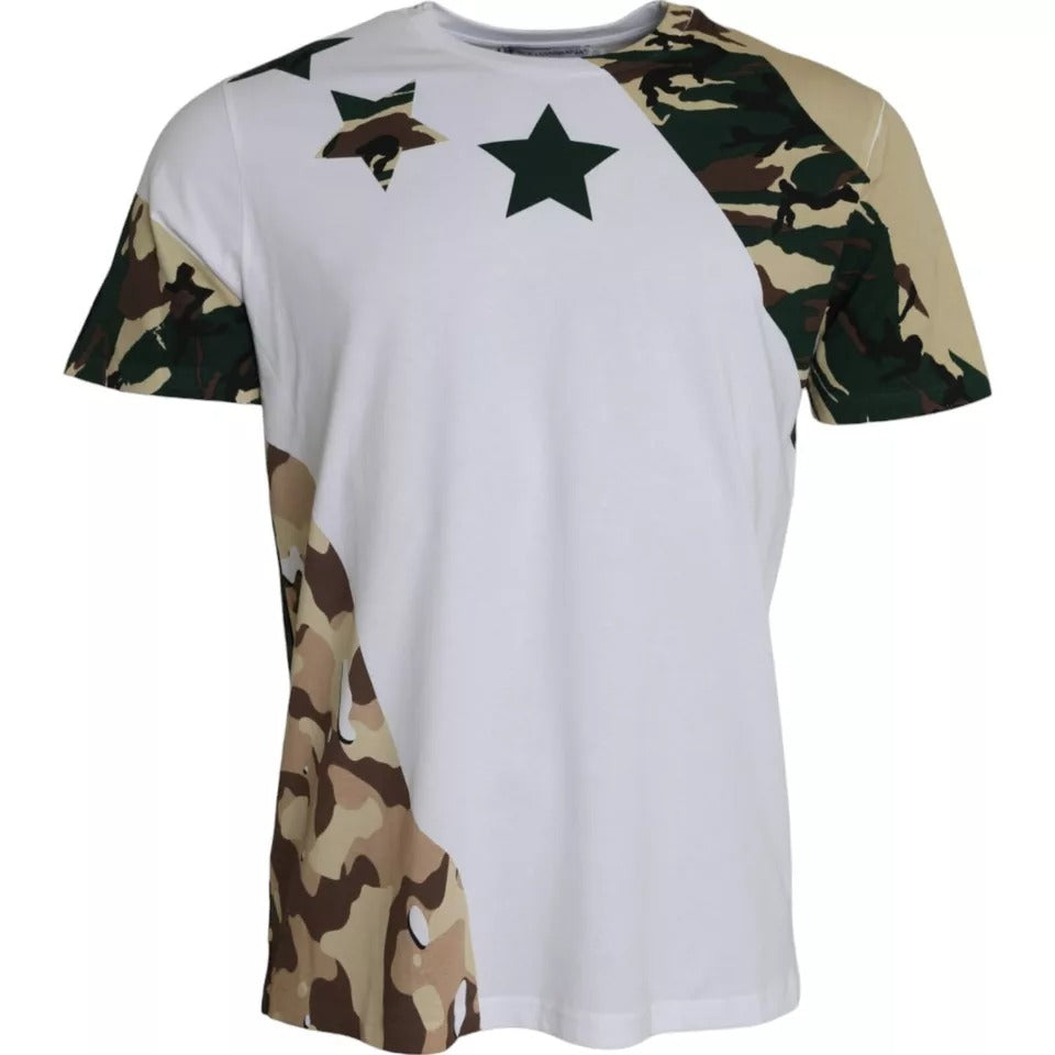 Dolce &amp; Gabbana Weißes Camouflage-T-Shirt mit Sternen und Rundhalsausschnitt für Herren