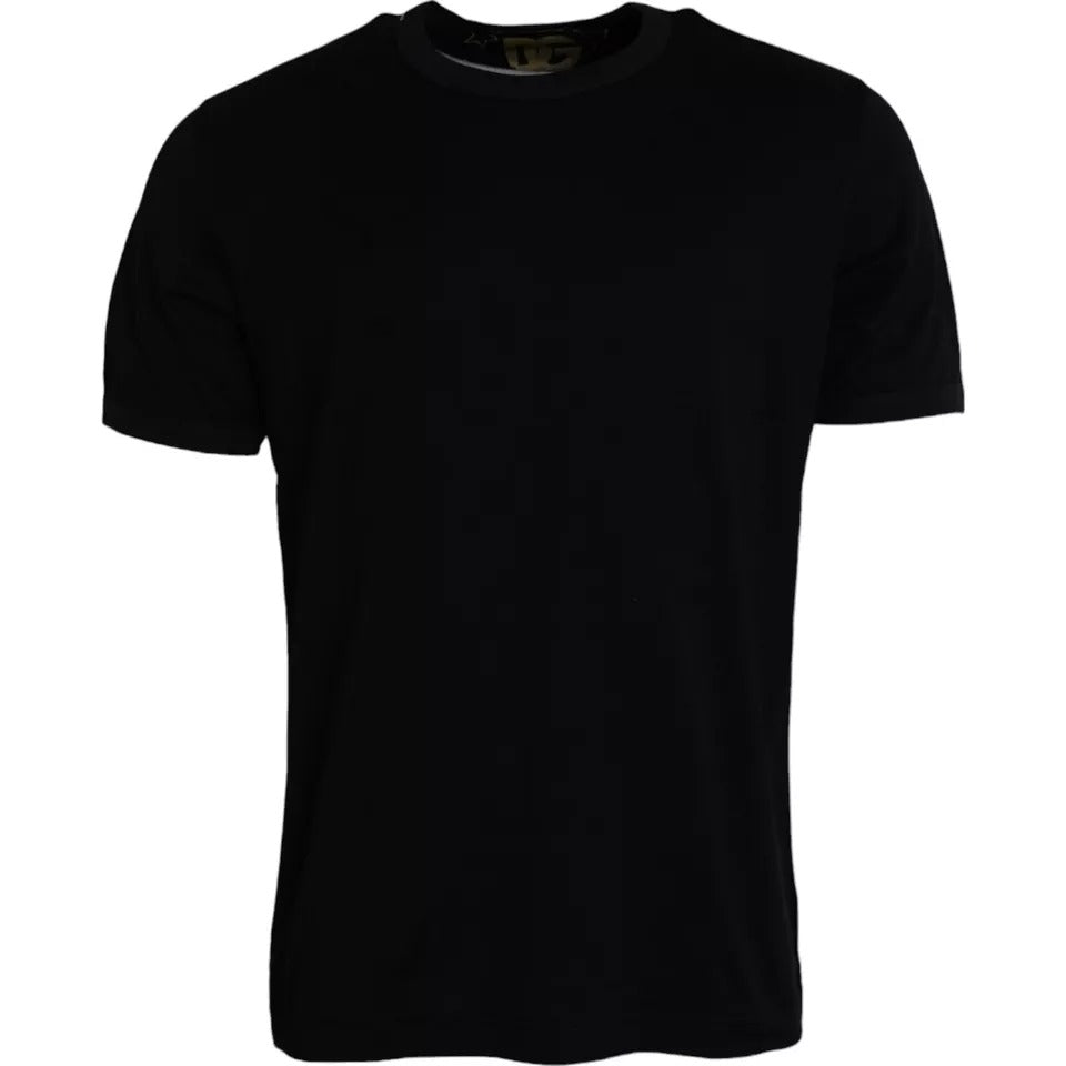 Dolce &amp; Gabbana Schwarzes Herren-T-Shirt aus Baumwolle mit Rundhalsausschnitt und kurzen Ärmeln