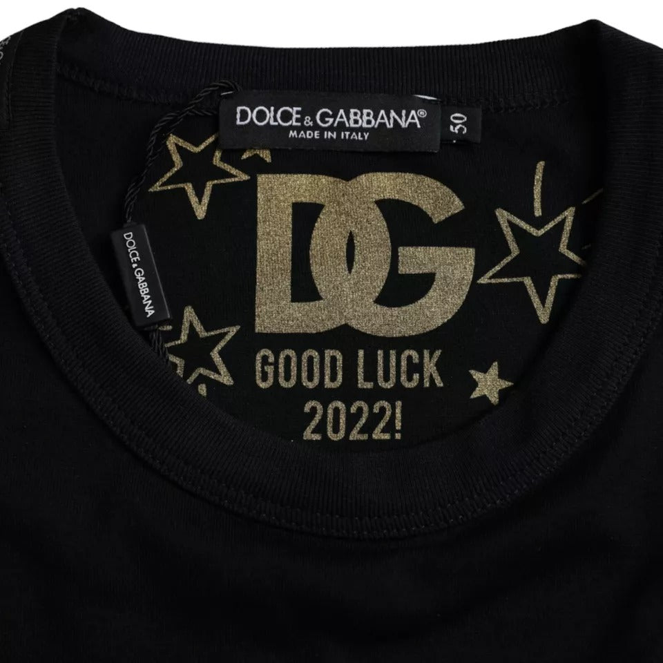 Dolce &amp; Gabbana Schwarzes Herren-T-Shirt aus Baumwolle mit Rundhalsausschnitt und kurzen Ärmeln