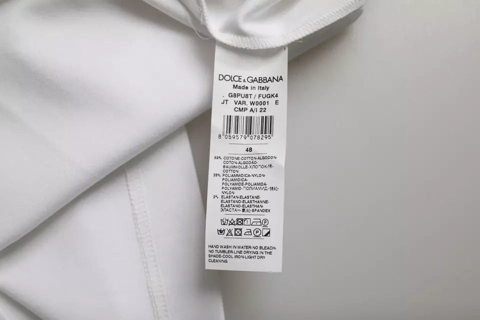 Tricou Dolce &amp; Gabbana alb din bumbac cu guler rotund și mânecă scurtă