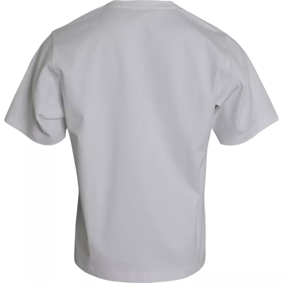 Tricou Dolce &amp; Gabbana alb din bumbac cu guler rotund și mânecă scurtă