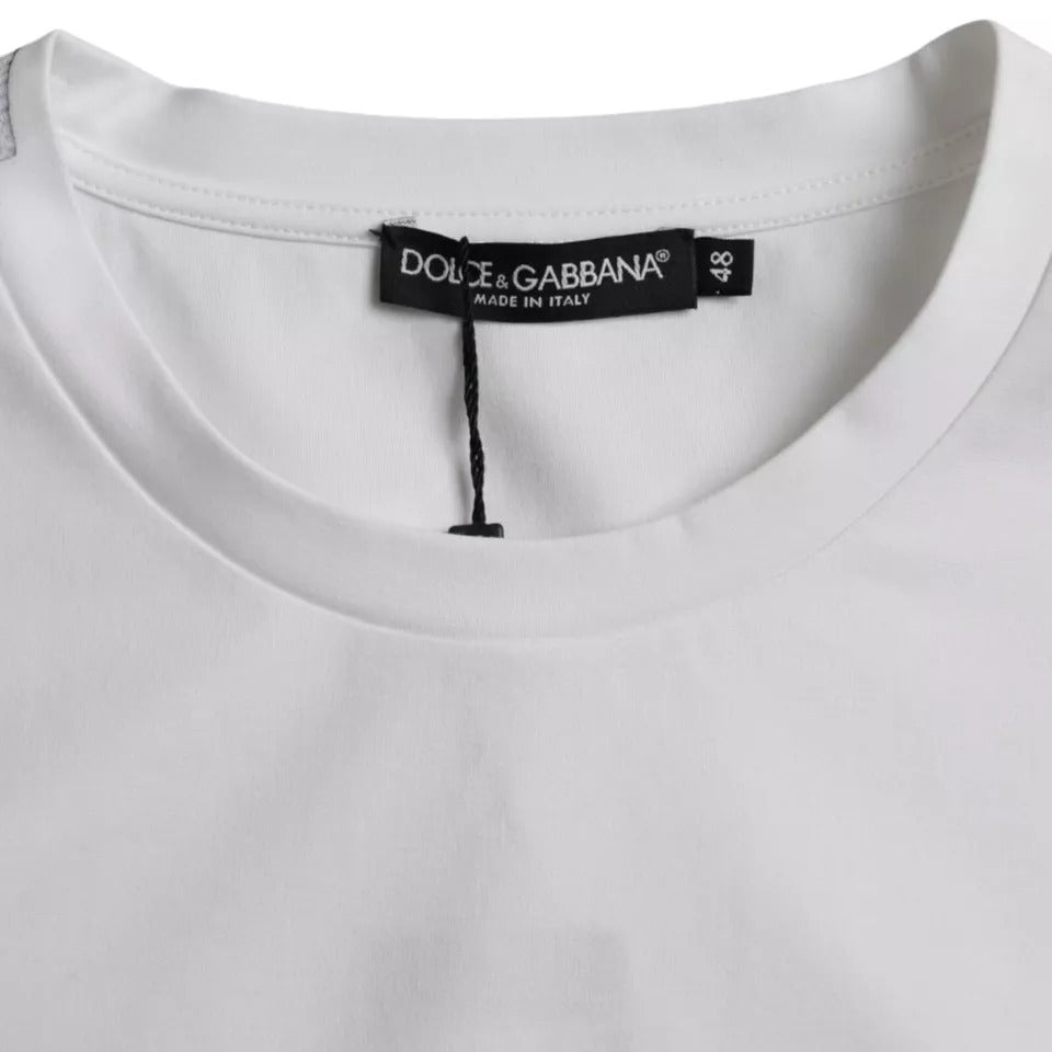 Tricou Dolce &amp; Gabbana alb din bumbac cu guler rotund și mânecă scurtă