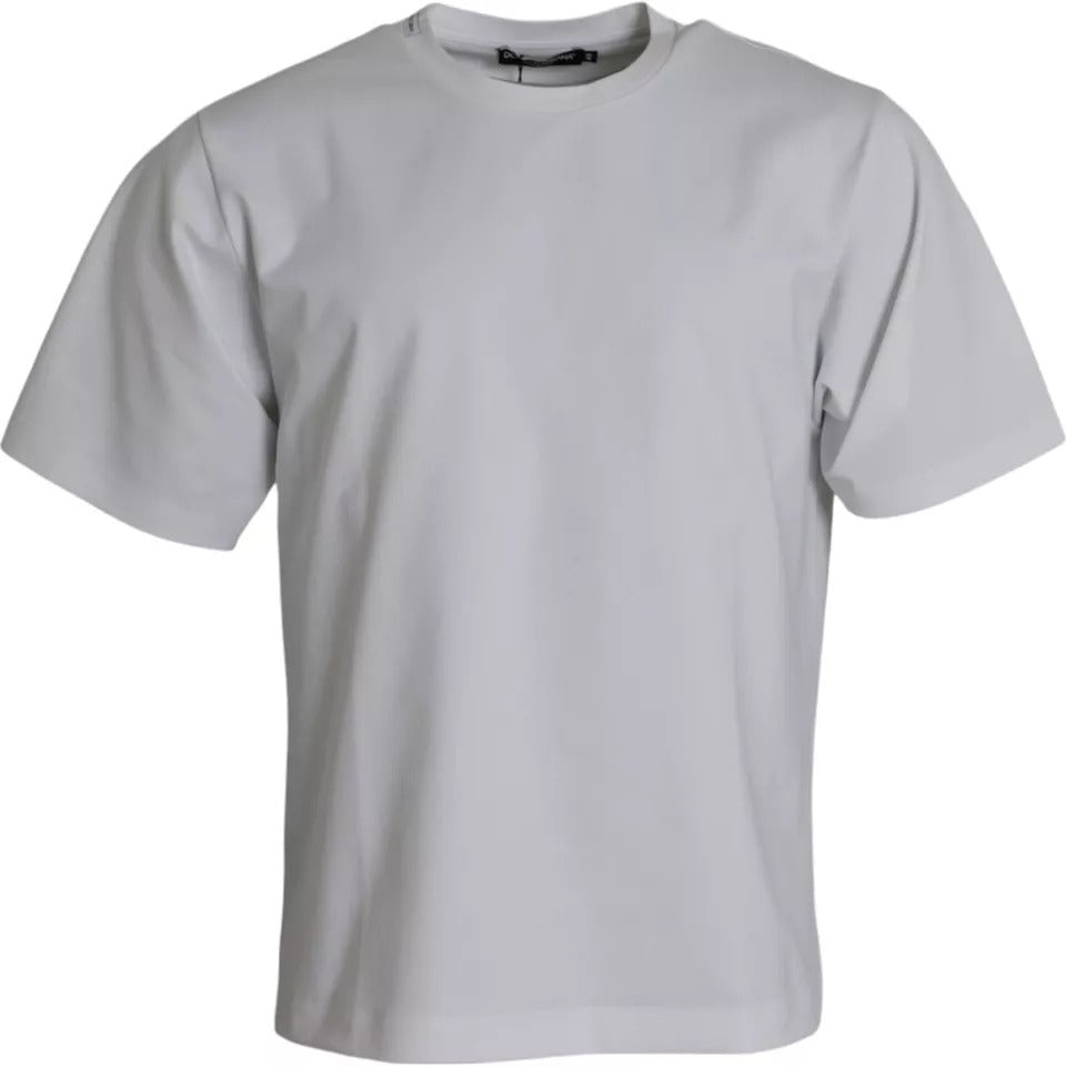 Tricou Dolce &amp; Gabbana alb din bumbac cu guler rotund și mânecă scurtă
