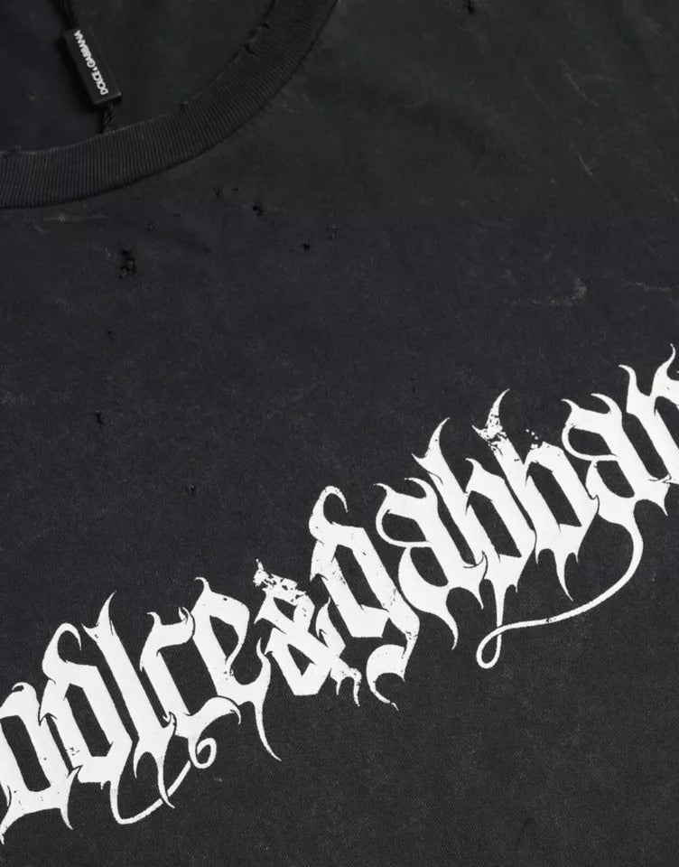 Tricou Dolce &amp; Gabbana negru cu mânecă scurtă din bumbac cu imprimeu grafic