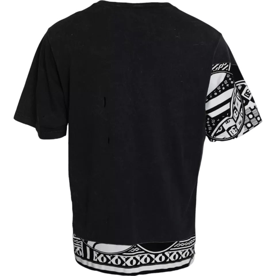 Dolce &amp; Gabbana Schwarzes, grafisch bedrucktes, kurzärmliges Baumwoll-T-Shirt