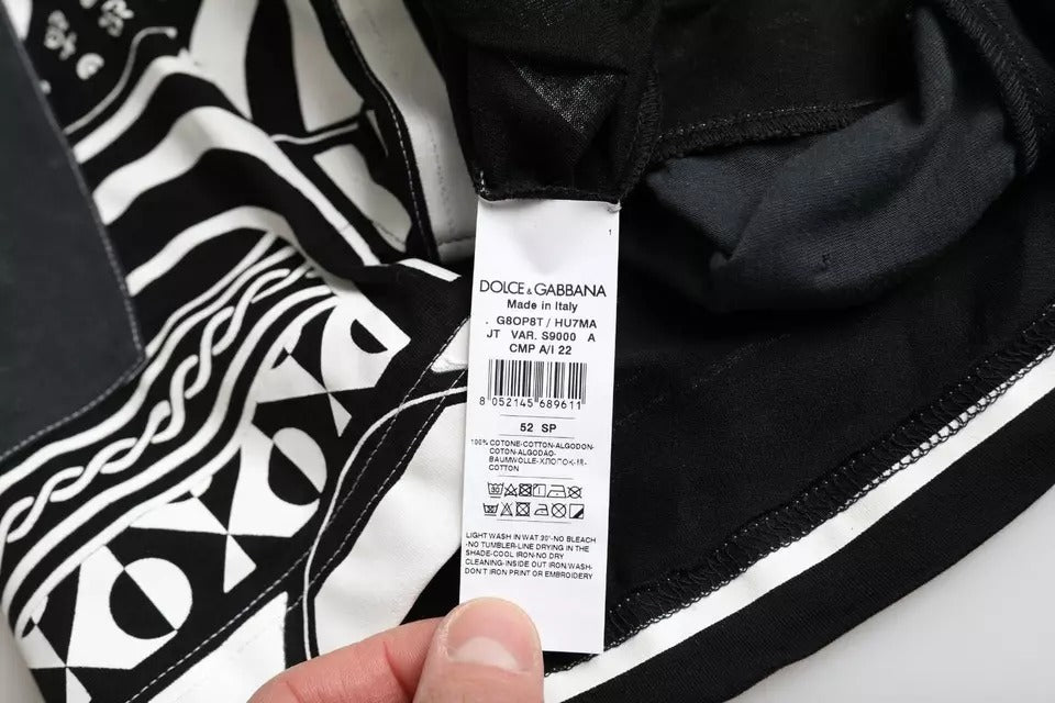 Dolce &amp; Gabbana Schwarzes, grafisch bedrucktes, kurzärmliges Baumwoll-T-Shirt