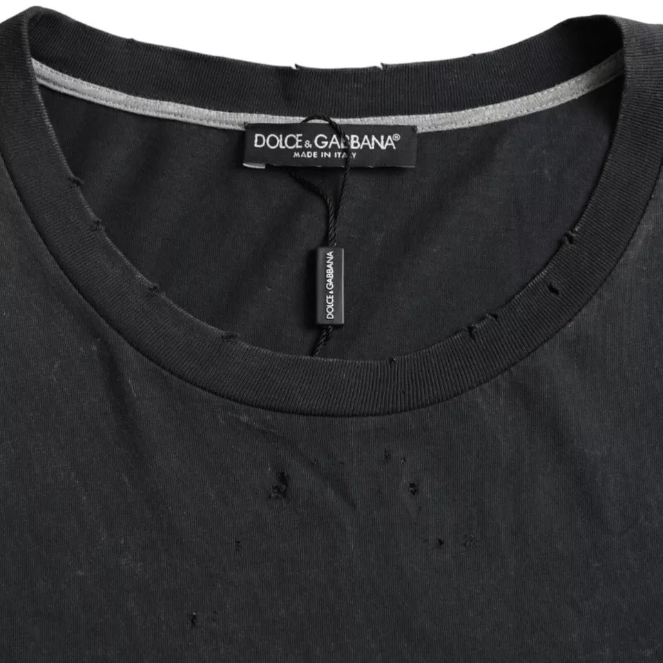 Dolce &amp; Gabbana Schwarzes, grafisch bedrucktes, kurzärmliges Baumwoll-T-Shirt