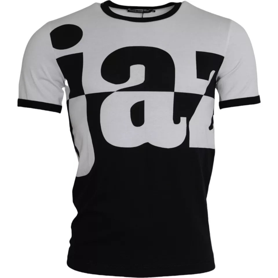 Tricou Dolce &amp; Gabbana cu mânecă scurtă din bumbac și imprimeu Jazz negru și alb