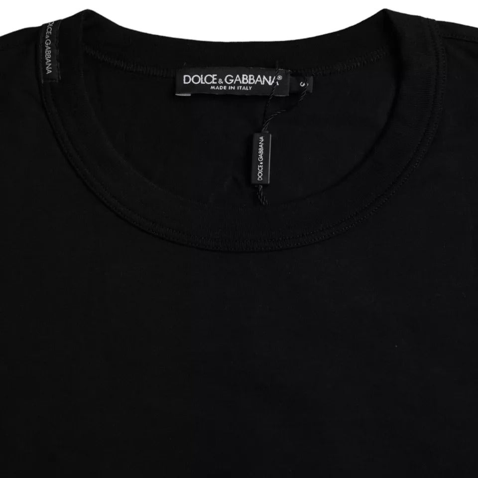 Tricou Dolce &amp; Gabbana cu guler rotund din bumbac și logo negru în relief