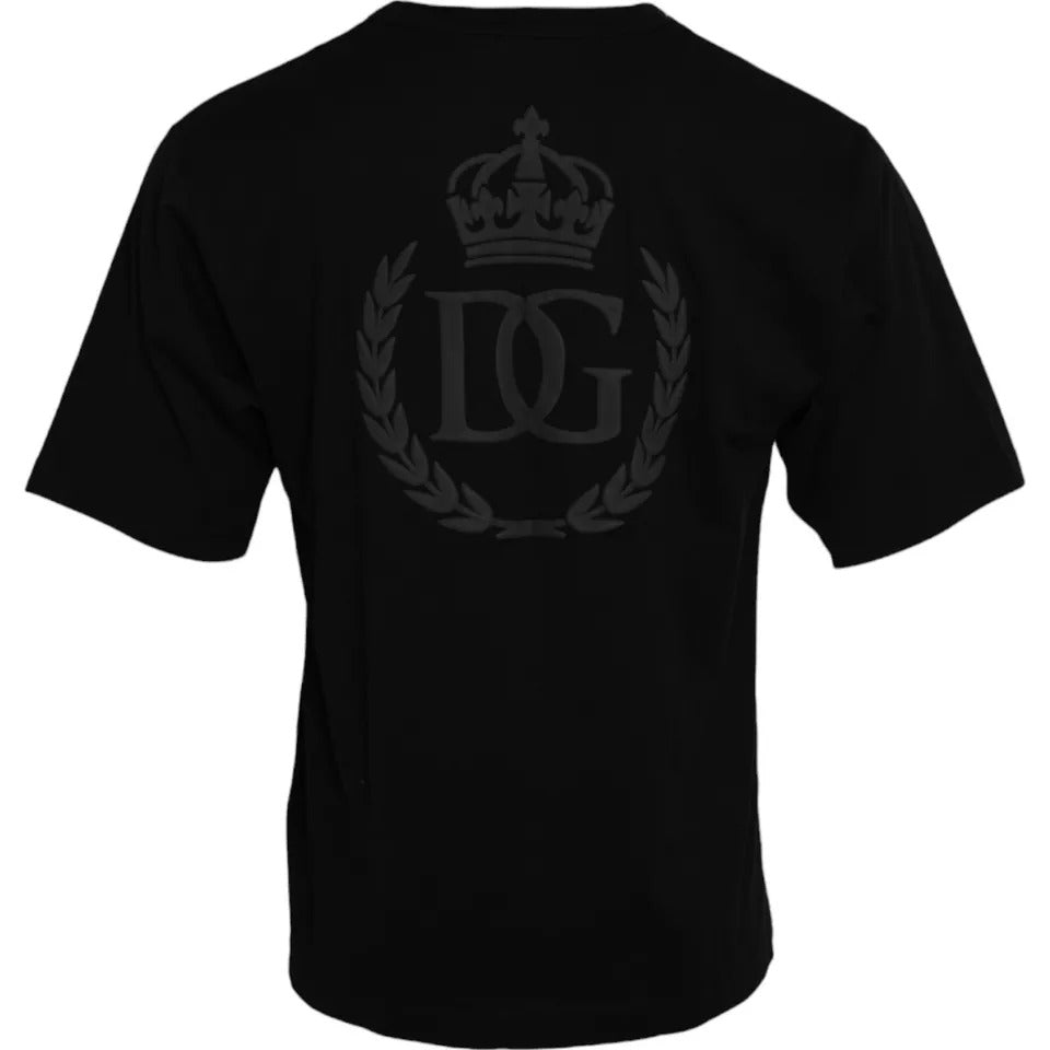 Tricou Dolce &amp; Gabbana cu guler rotund din bumbac și logo negru în relief