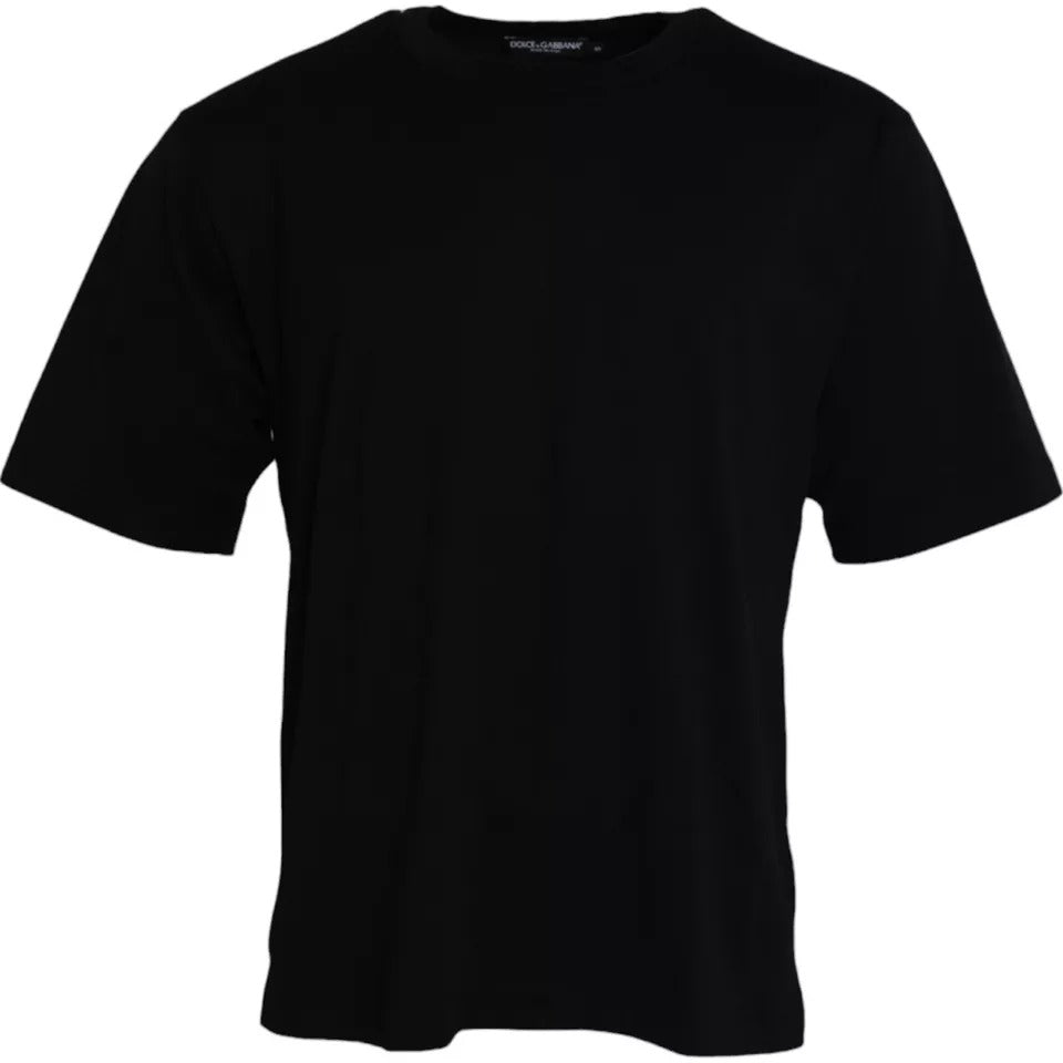 Tricou Dolce &amp; Gabbana cu guler rotund din bumbac și logo negru în relief
