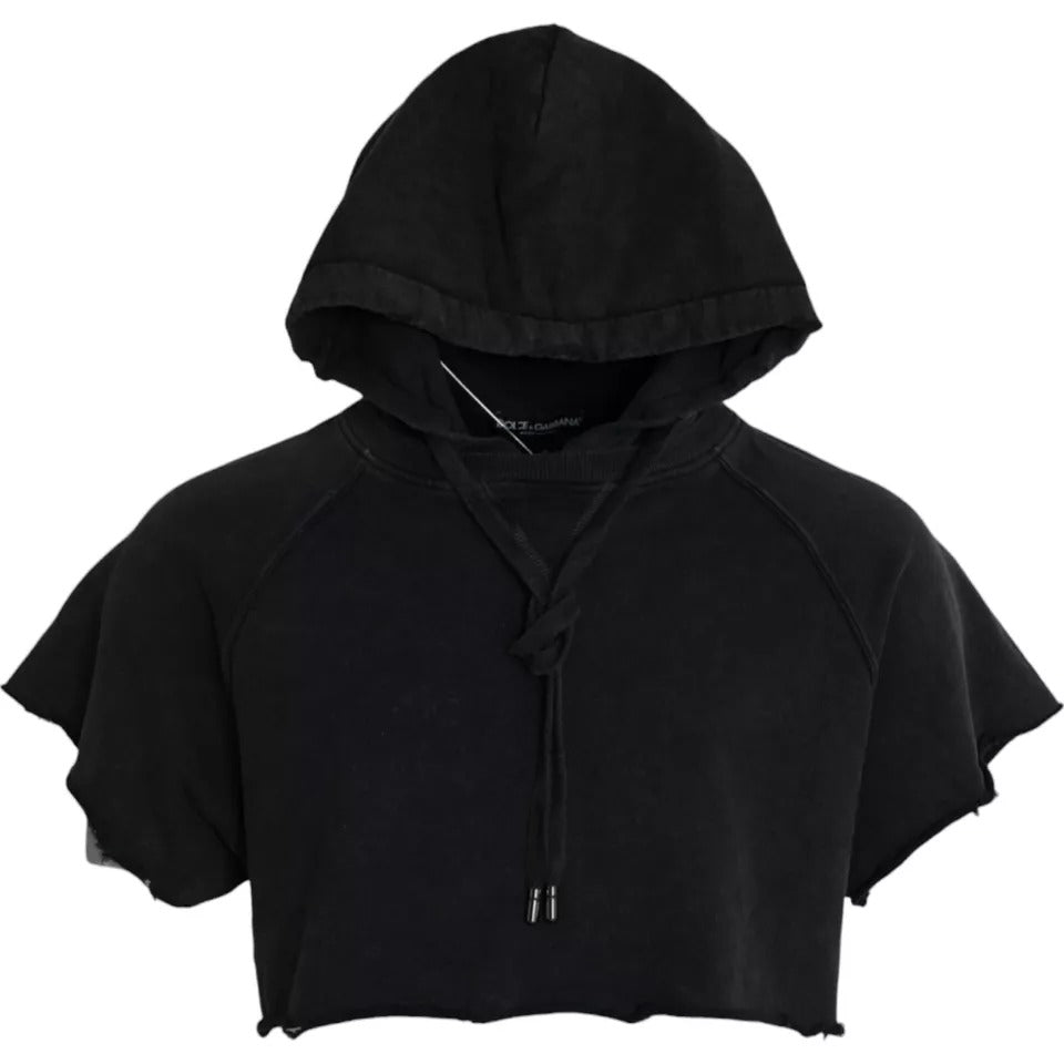 Tricou scurt cu glugă și mânecă scurtă din bumbac negru Dolce &amp; Gabbana