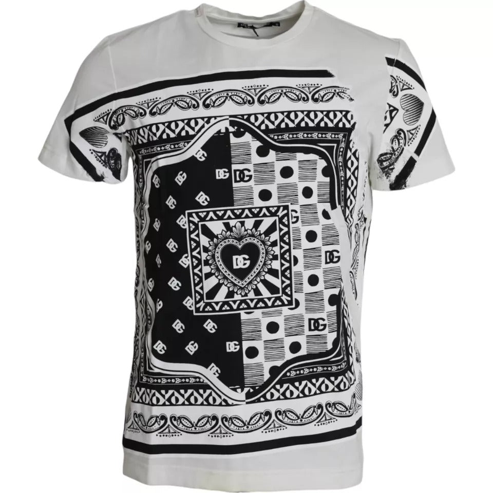 Dolce &amp; Gabbana Tricou bărbătesc cu mânecă scurtă din bumbac și imprimeu bandană alb