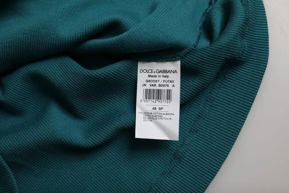 Tricou Dolce &amp; Gabbana albastru-verde din bumbac cu guler rotund și mânecă scurtă