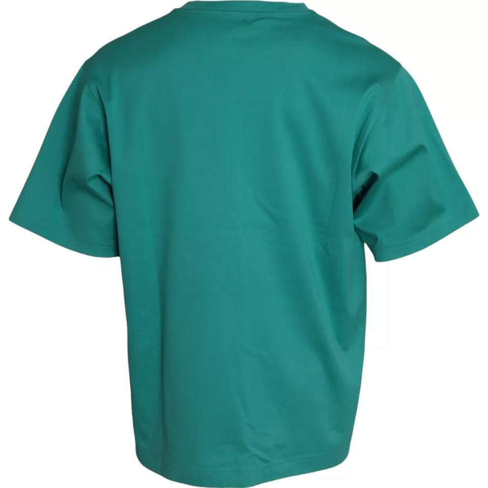 Tricou Dolce &amp; Gabbana din bumbac cu guler rotund și logo verde