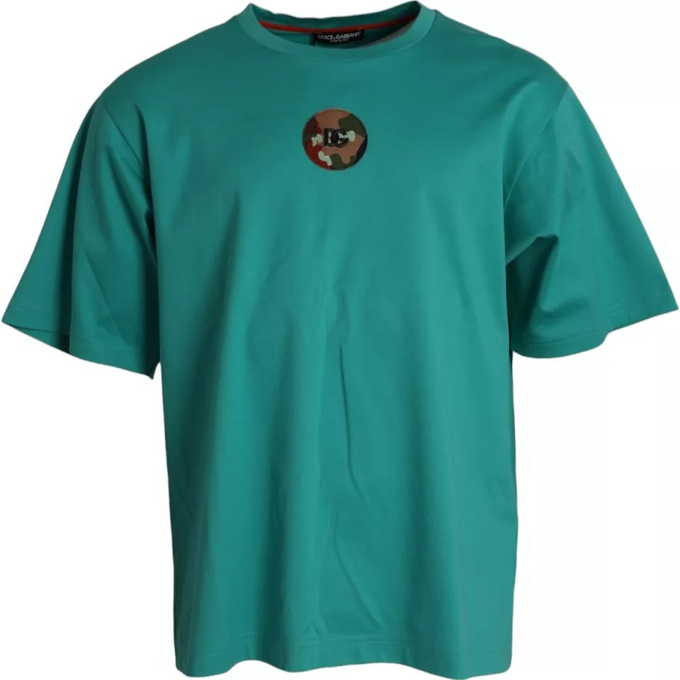 Tricou Dolce &amp; Gabbana din bumbac cu guler rotund și logo verde
