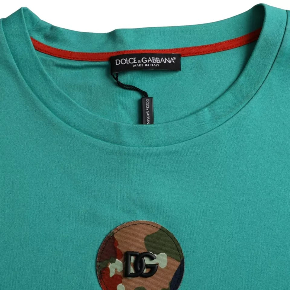 Tricou Dolce &amp; Gabbana din bumbac cu guler rotund și logo verde