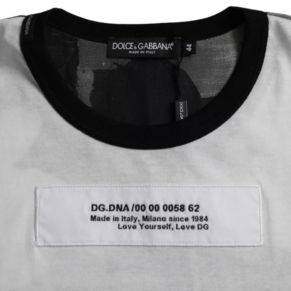 Tricou Dolce &amp; Gabbana cu guler rotund și imprimeu camuflaj alb negru