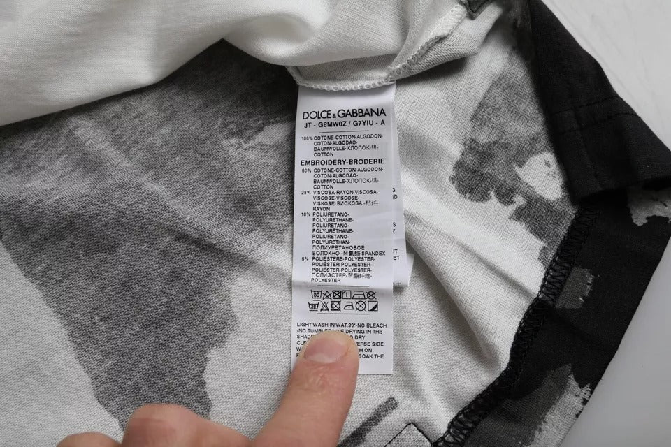 Tricou Dolce &amp; Gabbana cu guler rotund și imprimeu camuflaj alb negru