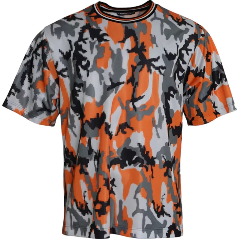 Dolce &amp; Gabbana Tricou bărbați cu guler rotund din bumbac multicolor camuflaj