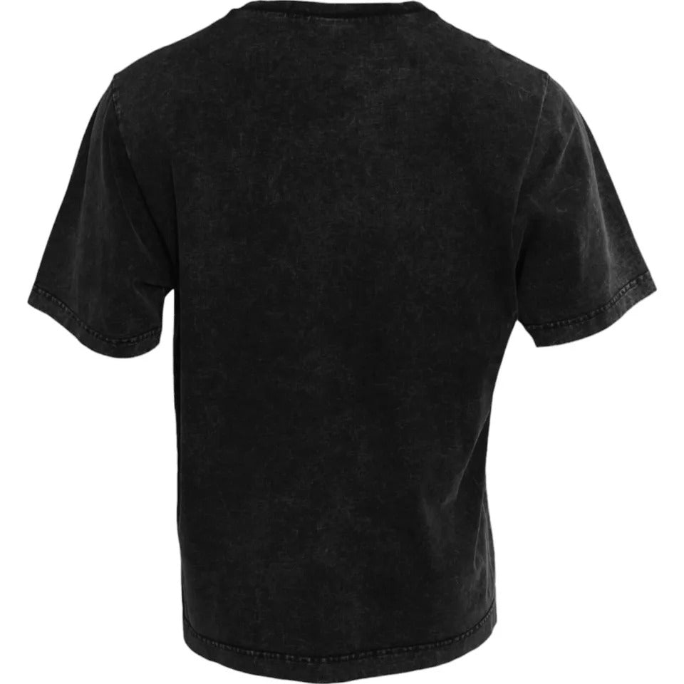 Dolce &amp; Gabbana Tricou negru cu guler rotund din bumbac cu imprimeu logo pentru bărbați