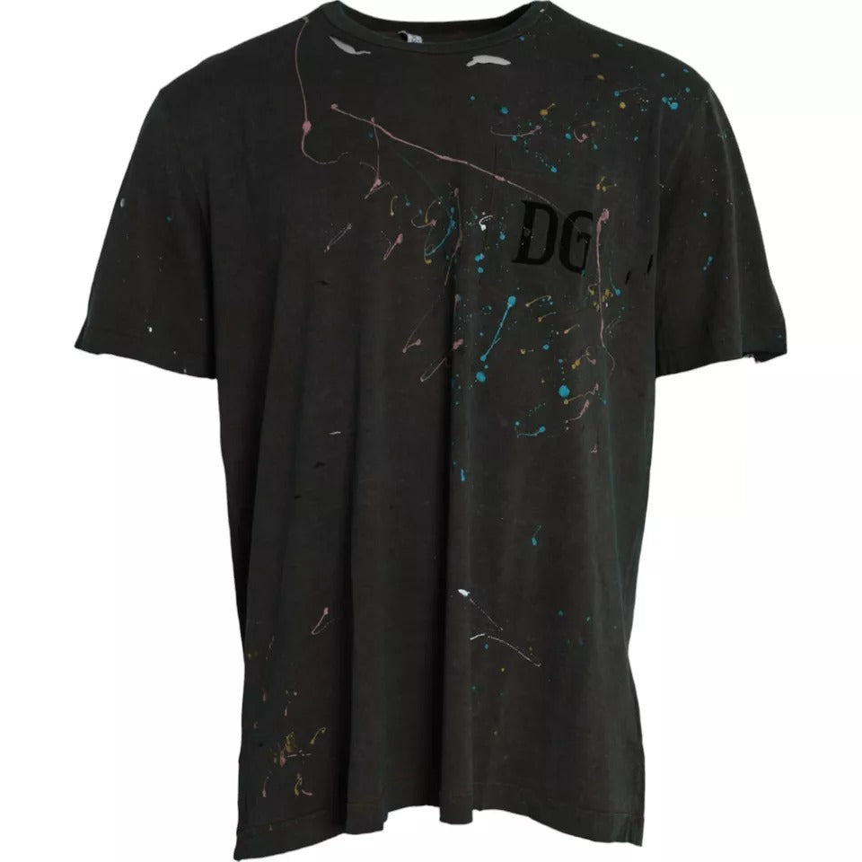 Tricou Dolce &amp; Gabbana cu guler rotund din bumbac gri Color Splash