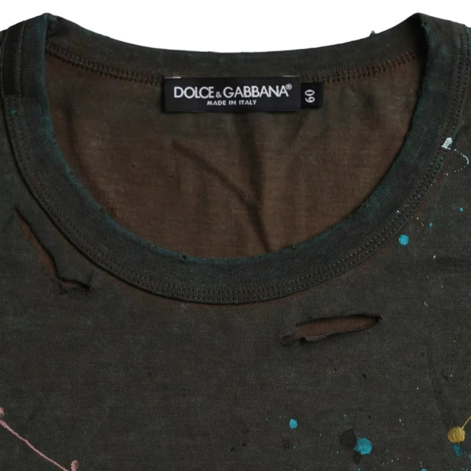 Tricou Dolce &amp; Gabbana cu guler rotund din bumbac gri Color Splash
