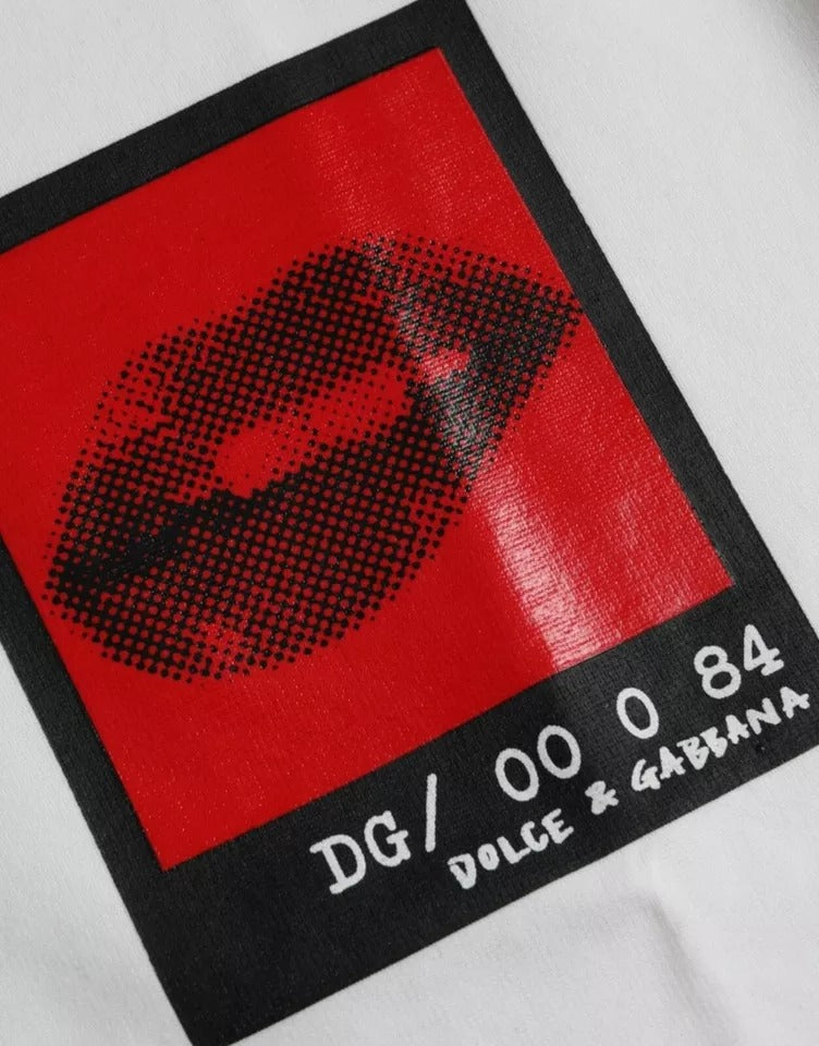 Tricou Dolce &amp; Gabbana din bumbac cu imprimeu alb cu buze roșii pentru bărbați
