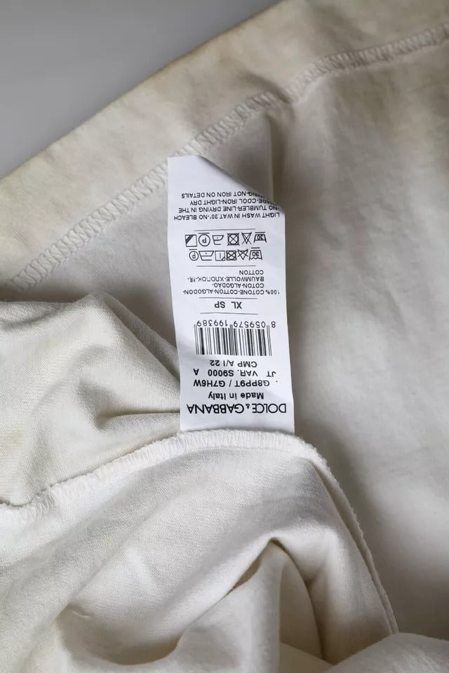 Tricou Dolce &amp; Gabbana Off White cu guler rotund din bumbac și logo