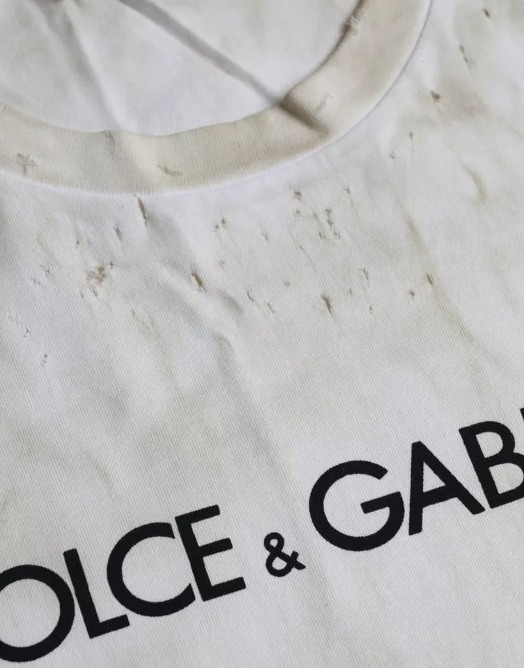 Tricou Dolce &amp; Gabbana Off White cu guler rotund din bumbac și logo