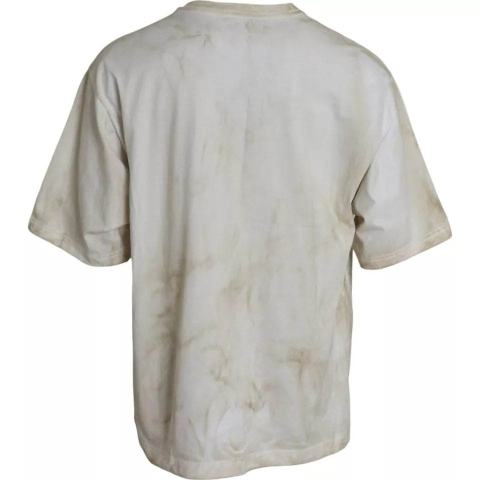 Tricou Dolce &amp; Gabbana Off White cu guler rotund din bumbac și logo