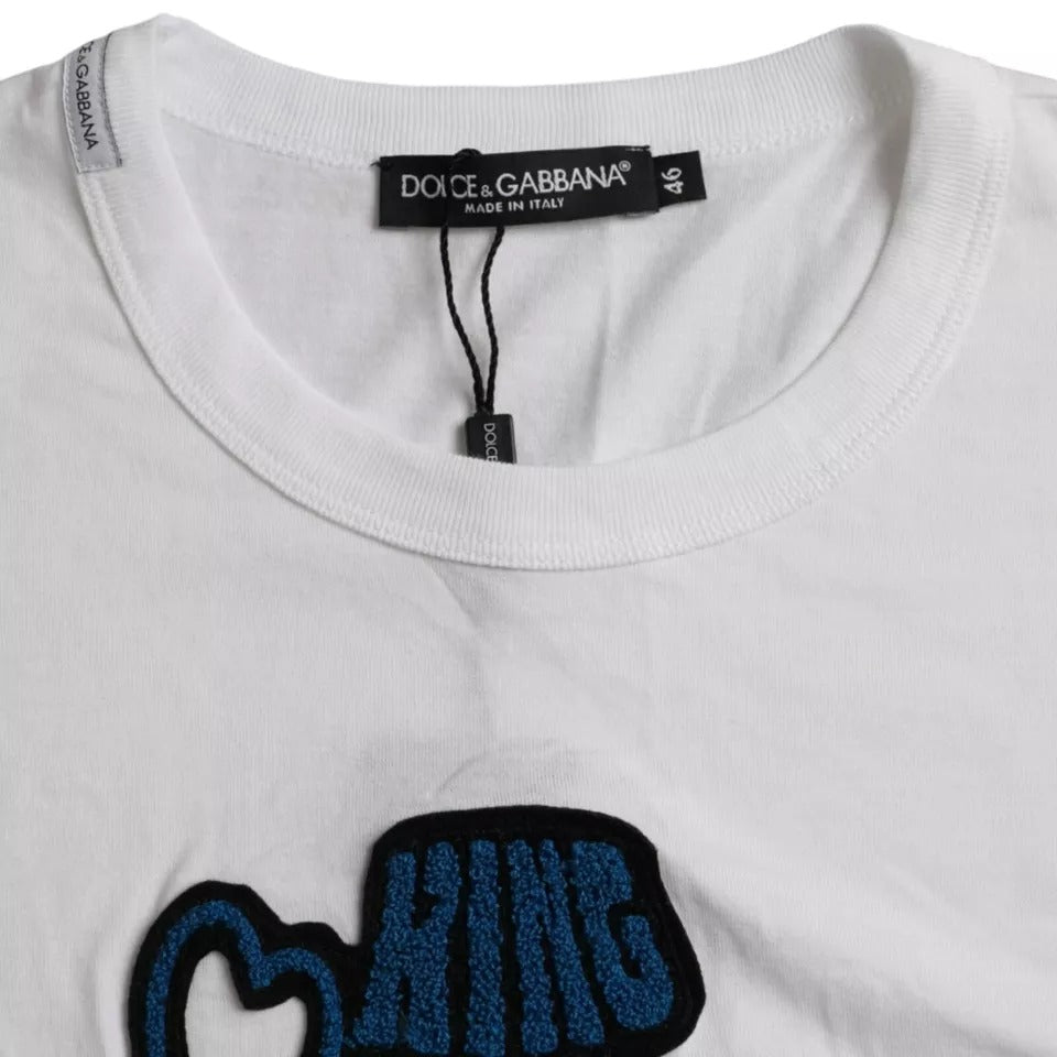 Tricou Dolce &amp; Gabbana alb cu mânecă scurtă și guler rotund King Of Love