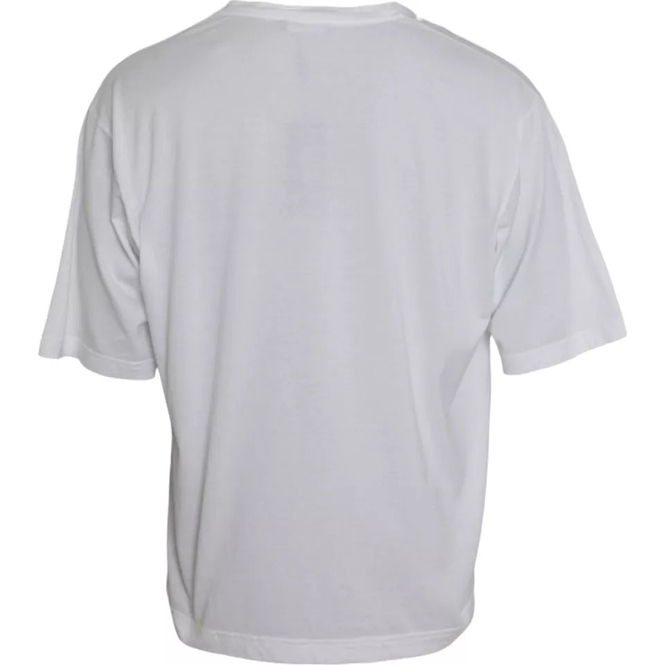 Tricou Dolce &amp; Gabbana alb din bumbac cu guler rotund și mânecă scurtă
