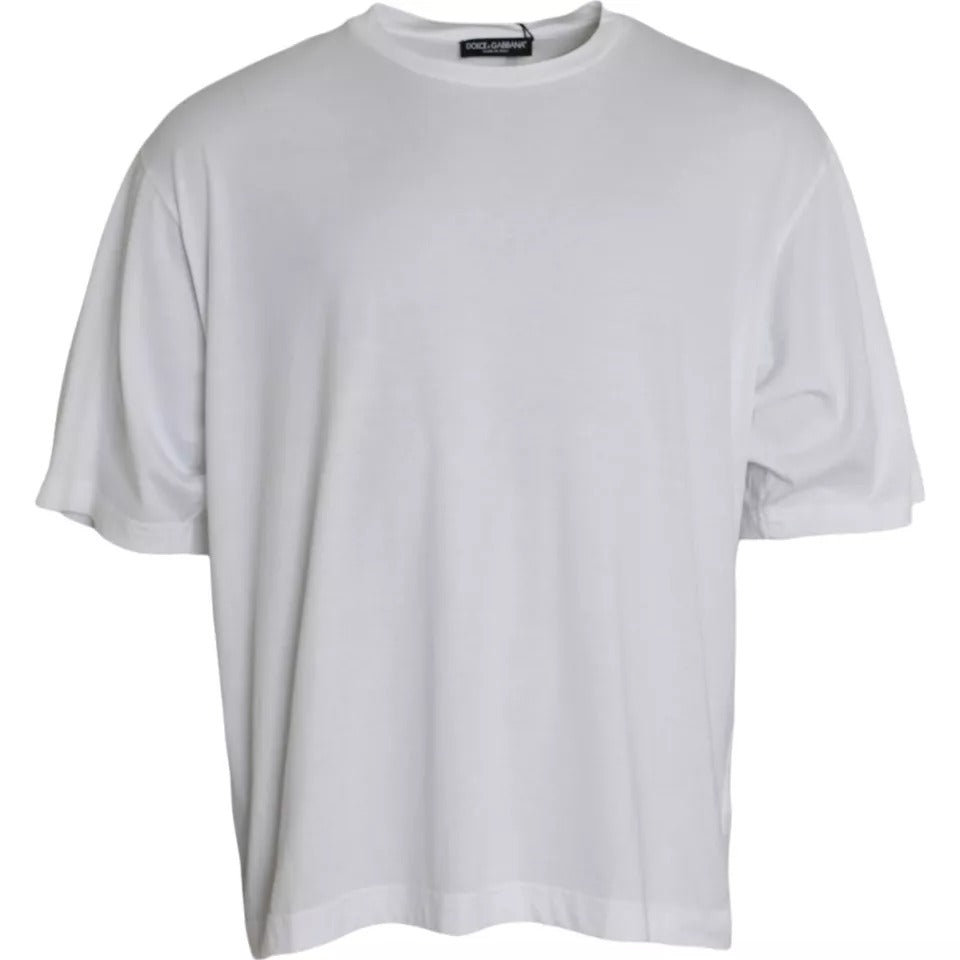 Tricou Dolce &amp; Gabbana alb din bumbac cu guler rotund și mânecă scurtă