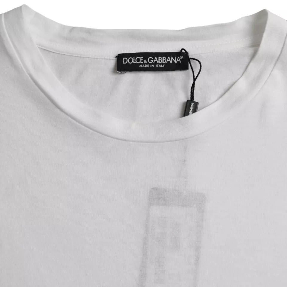 Tricou Dolce &amp; Gabbana alb din bumbac cu guler rotund și mânecă scurtă