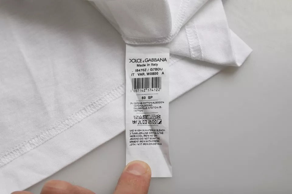 Tricou Dolce &amp; Gabbana alb din bumbac cu guler rotund și mânecă scurtă