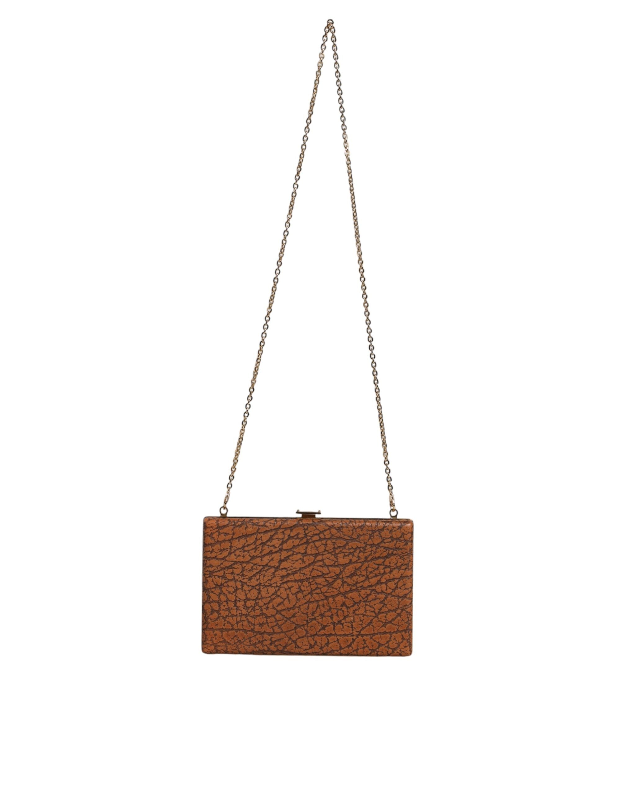 Dolce &amp; Gabbana – Clutch aus braunem Leder mit goldenem Rahmen und kleiner Umhängetasche