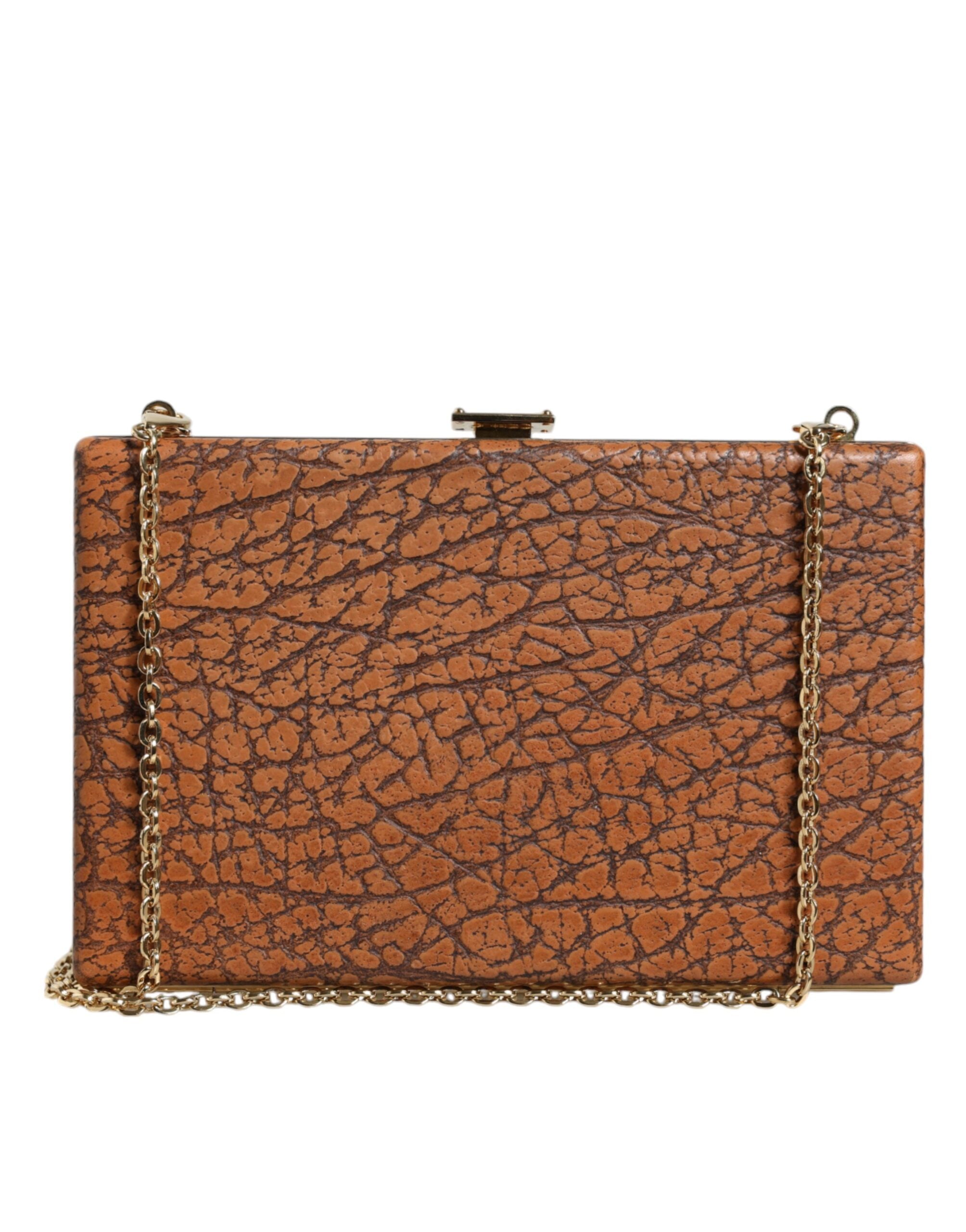 Dolce &amp; Gabbana – Clutch aus braunem Leder mit goldenem Rahmen und kleiner Umhängetasche