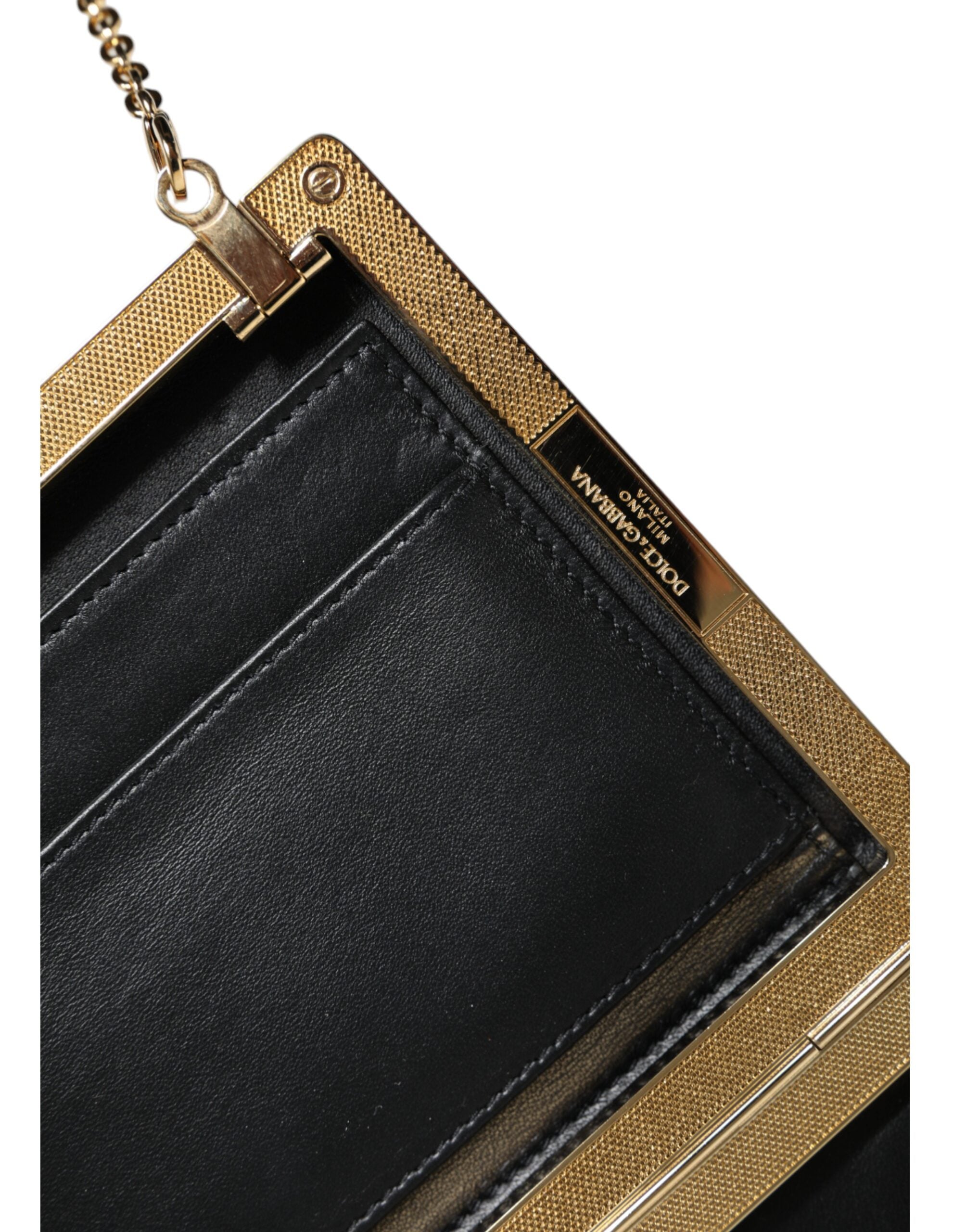 Dolce &amp; Gabbana – Clutch aus braunem Leder mit goldenem Rahmen und kleiner Umhängetasche