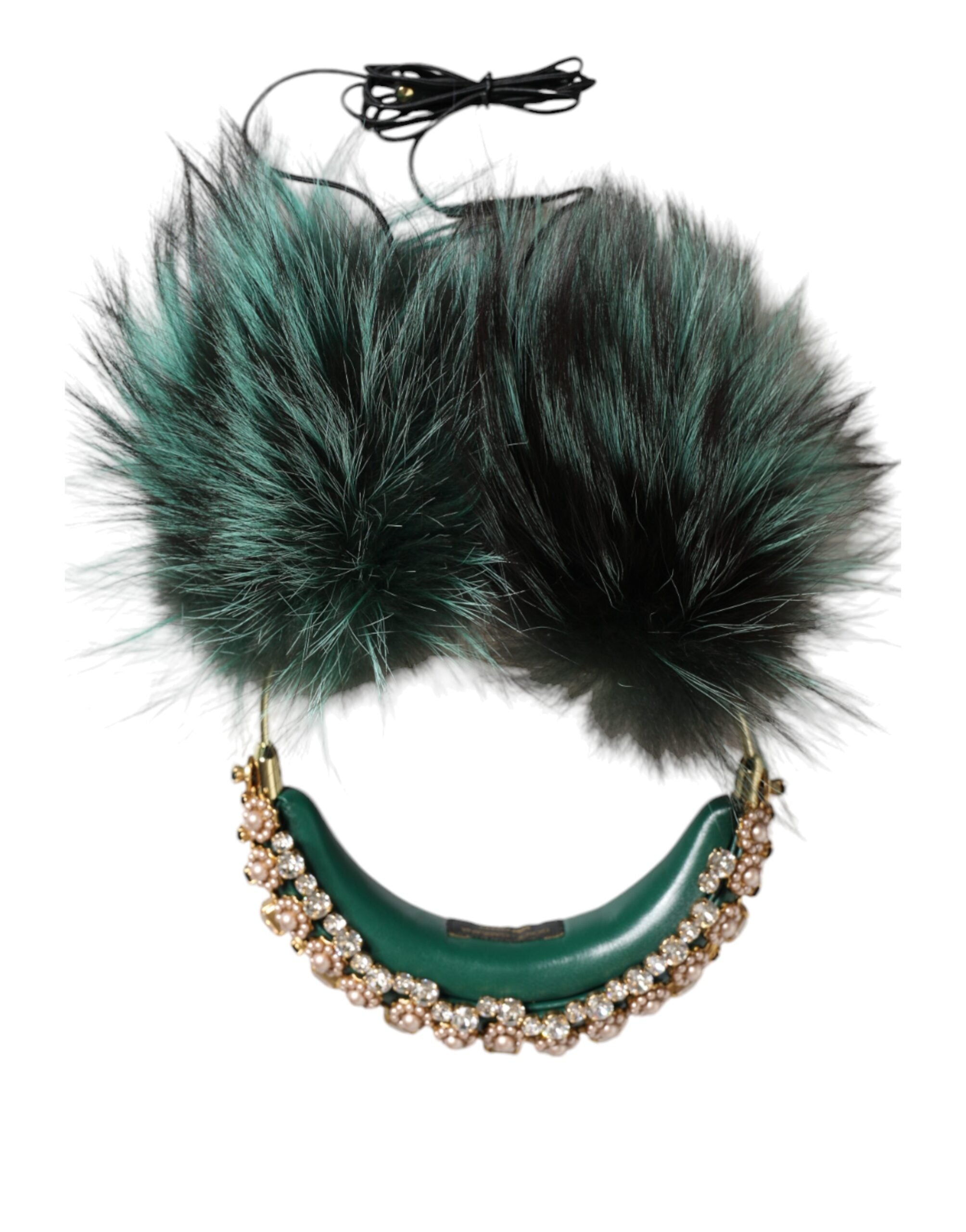 Căști Dolce &amp; Gabbana cu blană de cristal verde și auriu - Audio AUX