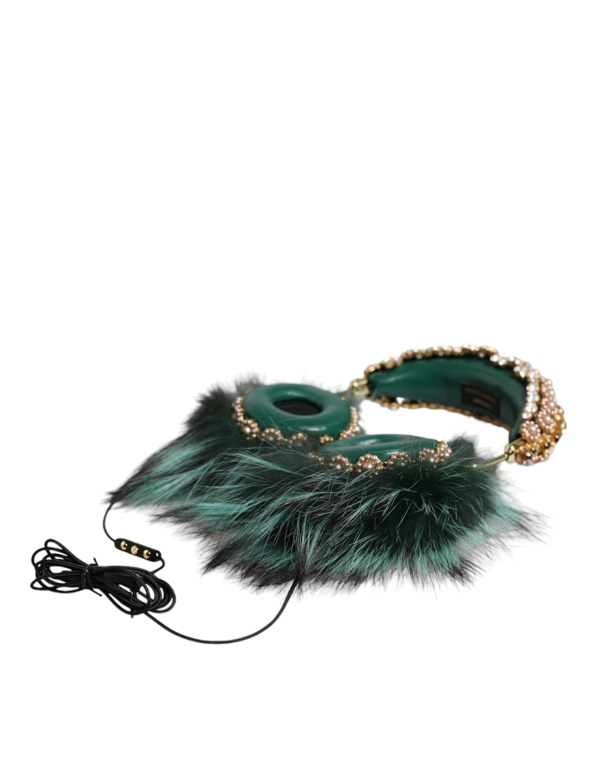 Căști Dolce &amp; Gabbana cu blană de cristal verde și auriu - Audio AUX