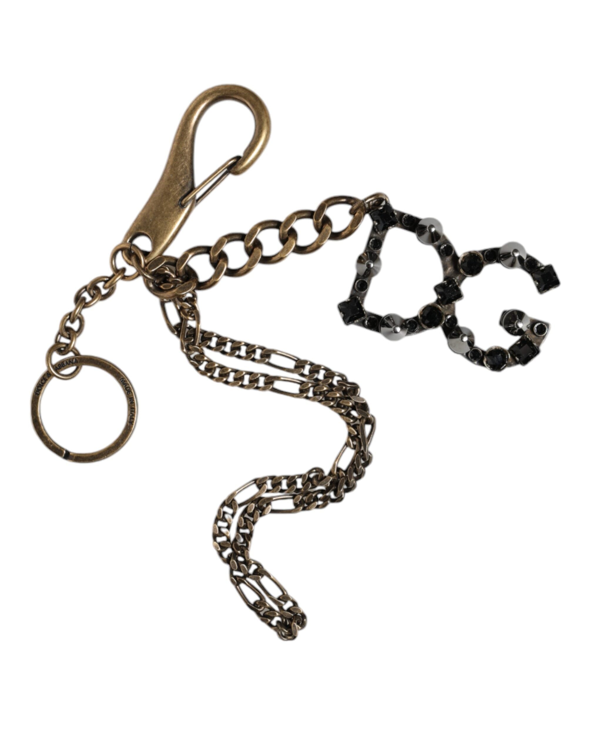 Breloc Dolce &amp; Gabbana cu cristale și logo DG din metal argintiu