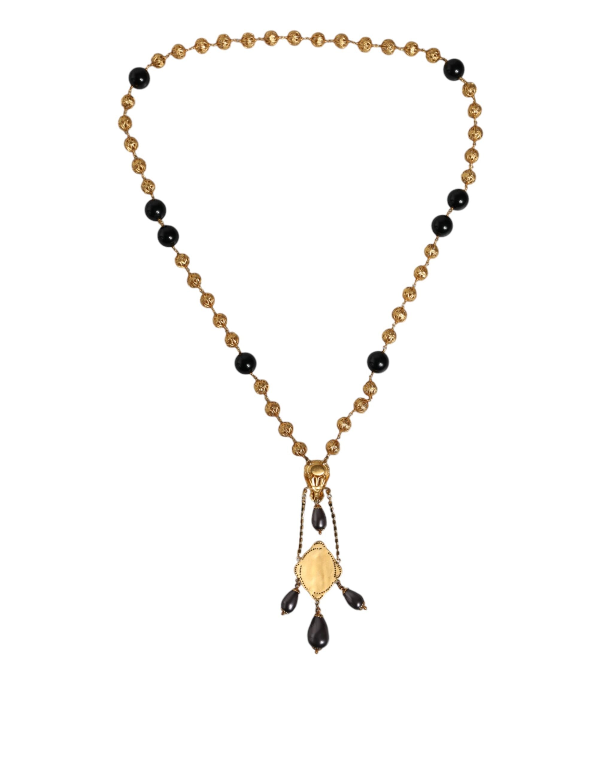 Dolce &amp; Gabbana – Halskette im Rosenkranz-Stil mit goldener Kette und schwarzen Perlen