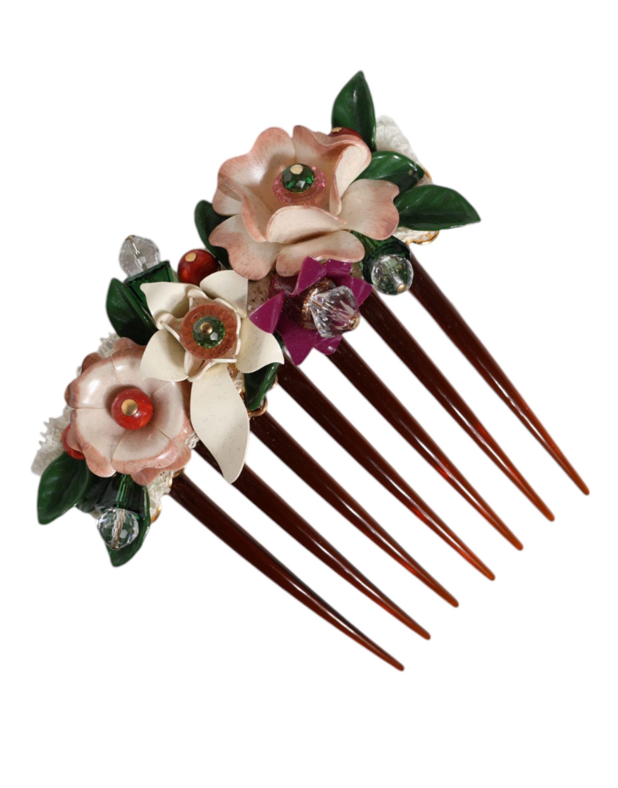 Pieptene de păr Dolce &amp; Gabbana maro din plastic, cu model floral, pentru femei