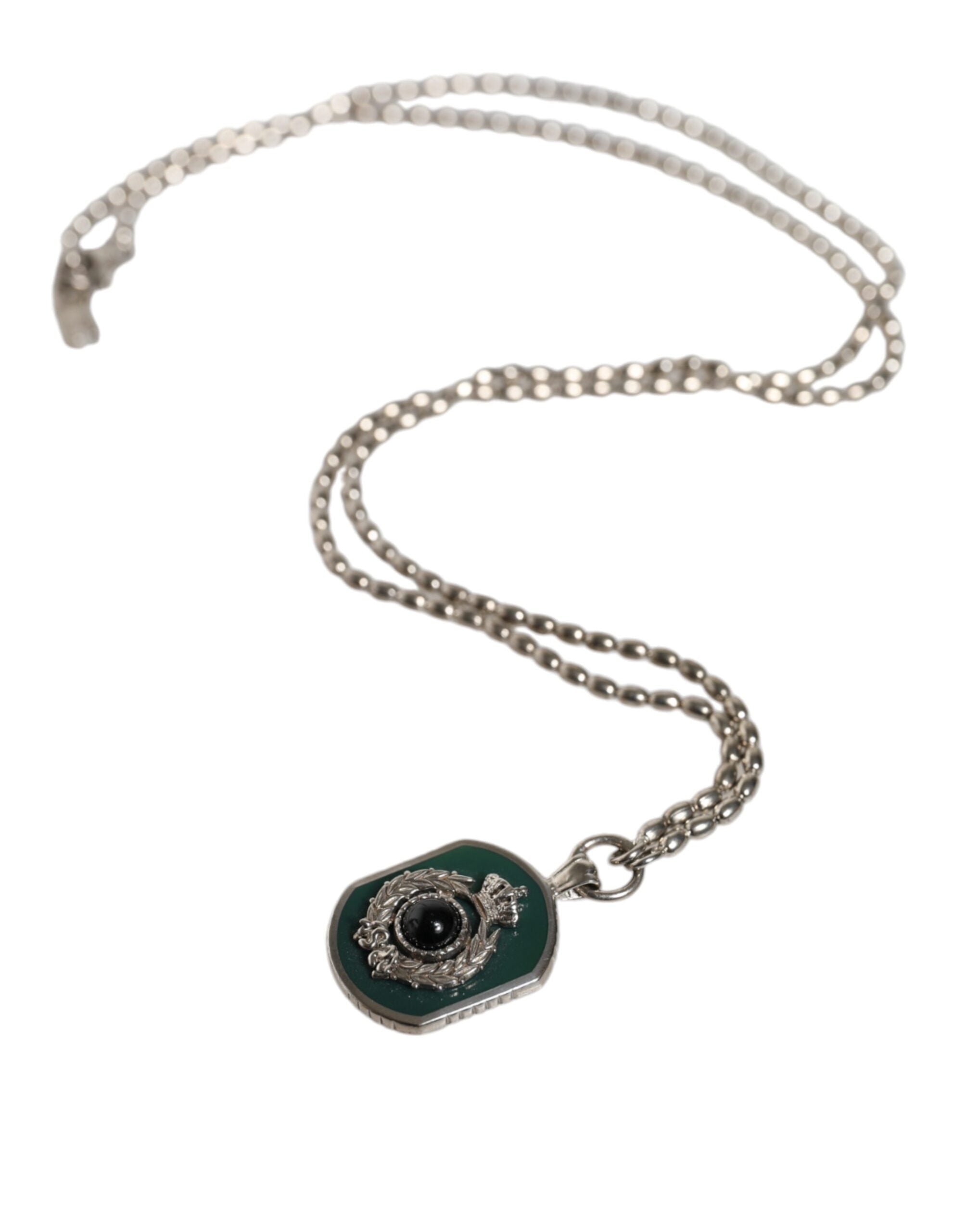 Dolce &amp; Gabbana – Logo-Halskette mit Kettensteg und Edelsteinanhänger aus 925er Sterlingsilber