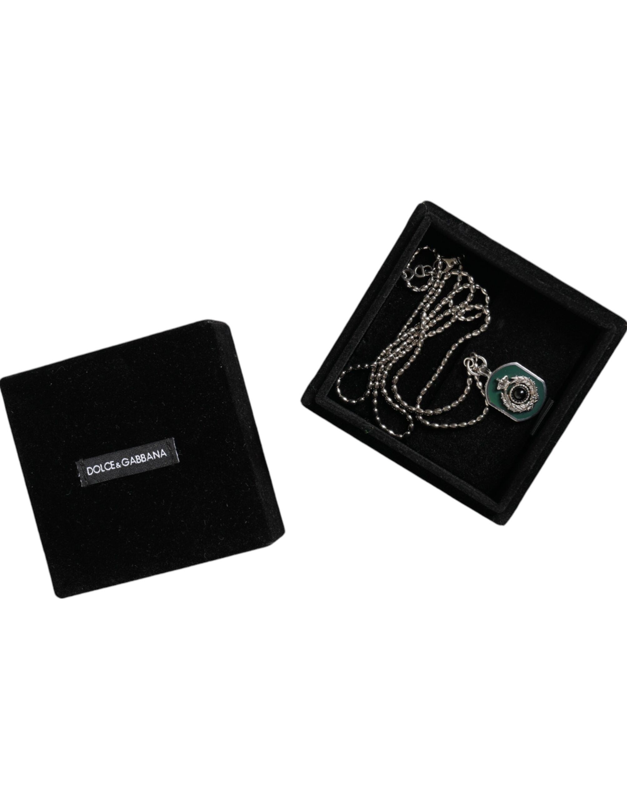 Dolce &amp; Gabbana – Logo-Halskette mit Kettensteg und Edelsteinanhänger aus 925er Sterlingsilber