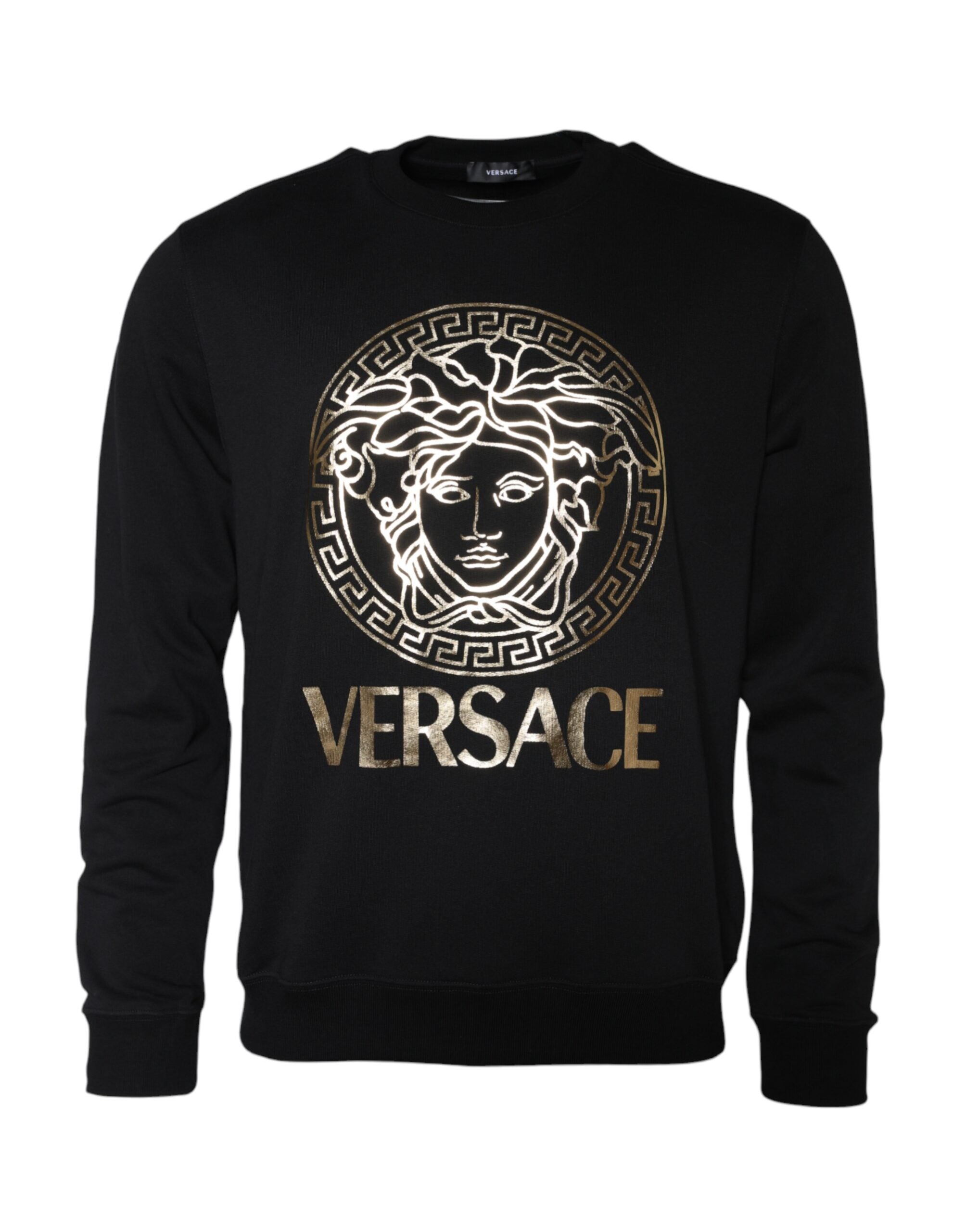 Versace – Schwarzes Sweatshirt mit Rundhalsausschnitt und Medusa-Fleece