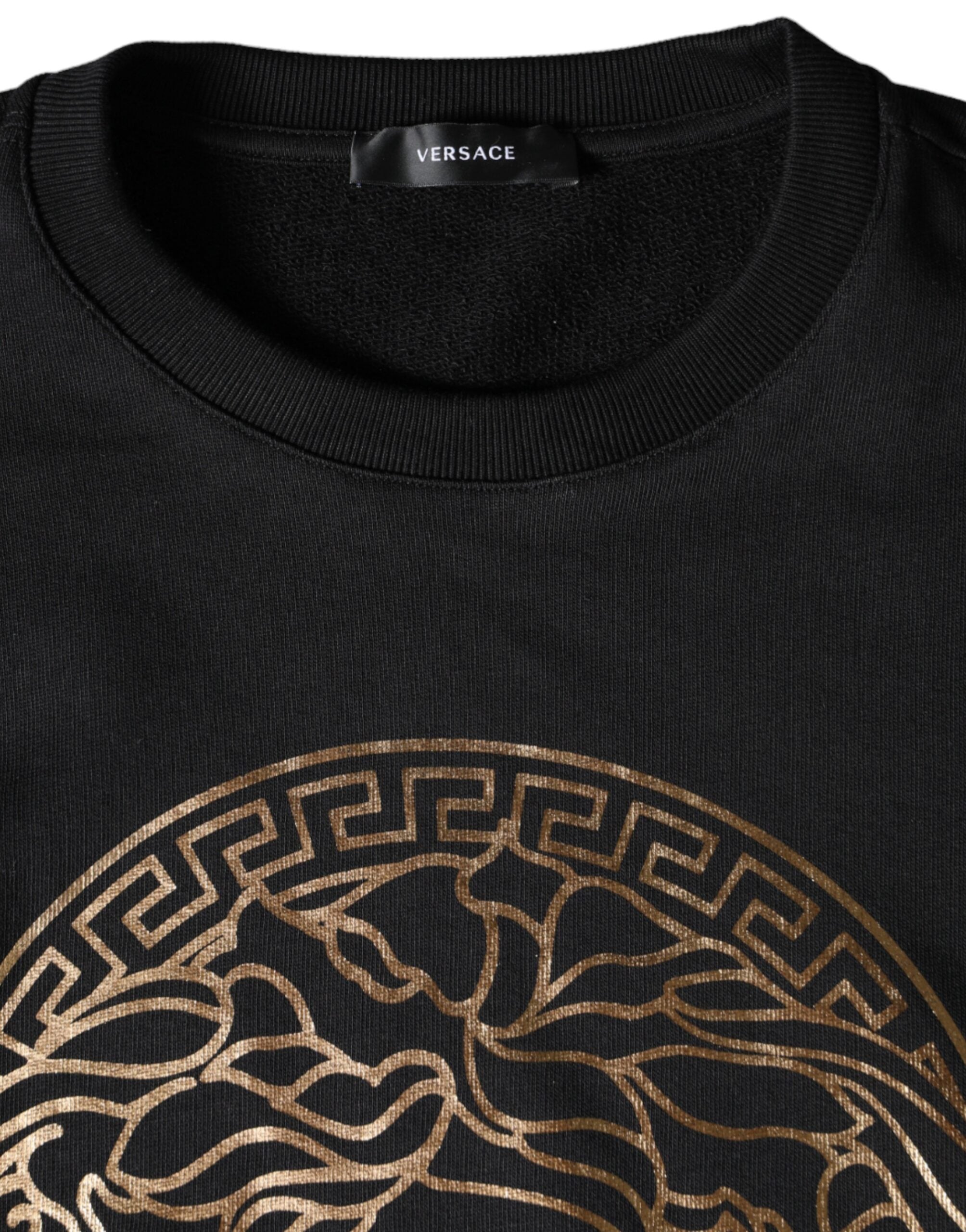 Versace – Schwarzes Sweatshirt mit Rundhalsausschnitt und Medusa-Fleece