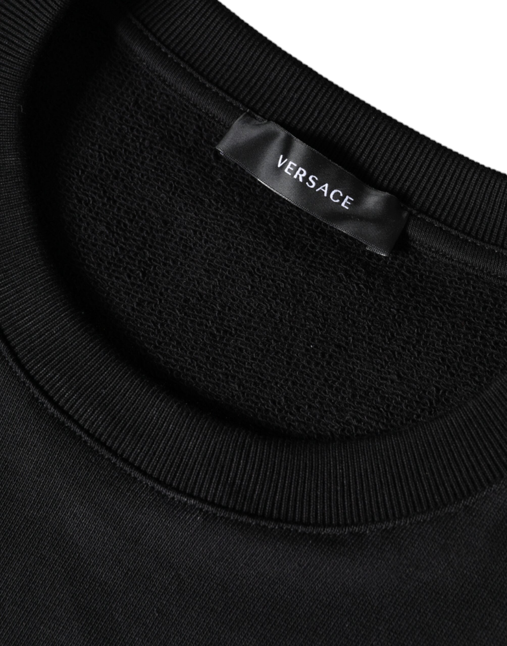 Versace – Schwarzes Sweatshirt mit Rundhalsausschnitt und Medusa-Fleece